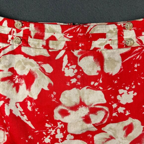 LOFT Outlet Womens 6 Red Floral Cotton Skirt Lined Above Knee Slit Back Zip - Picture 2 of 7